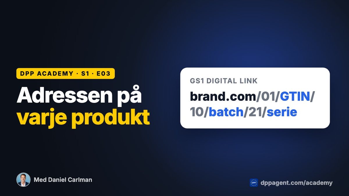 DPP Academy-avsnittet ”Adressen: GTIN, batch, serienummer och GS1 Digital Link” om digitala produktpass